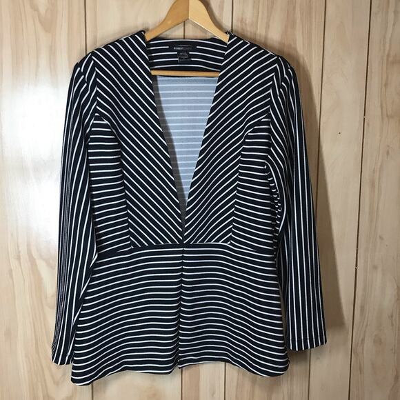 Robert Louis Vintage Black White Strip V-Neck Long Sleeve Jacket L - Picture 1 of 6